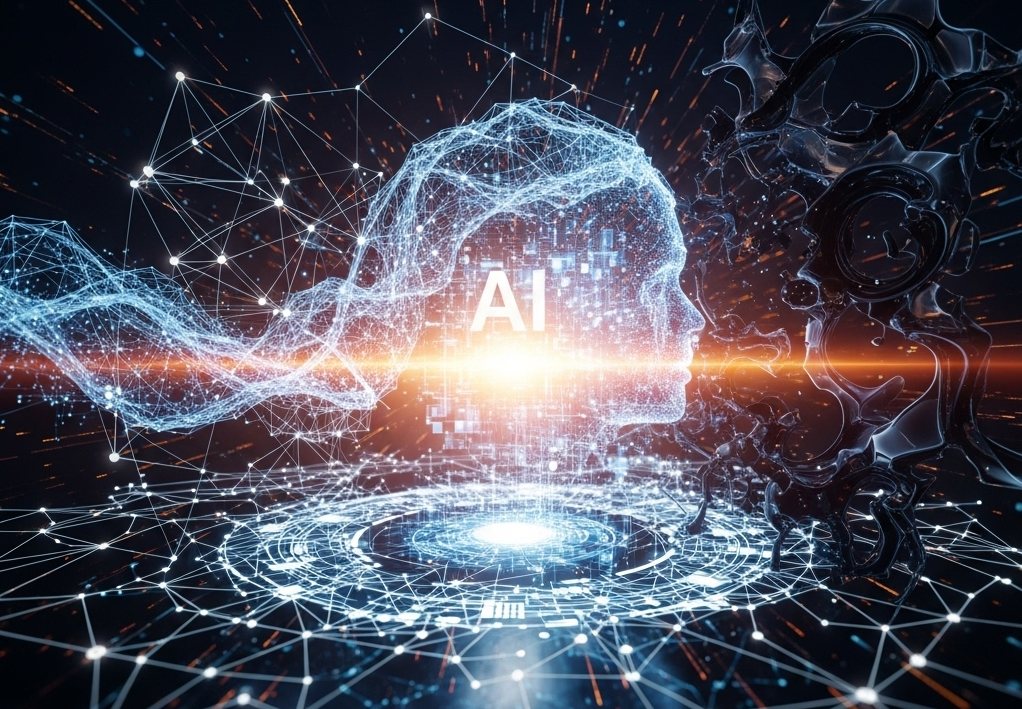 Abstract representation of cybersecurity and AI